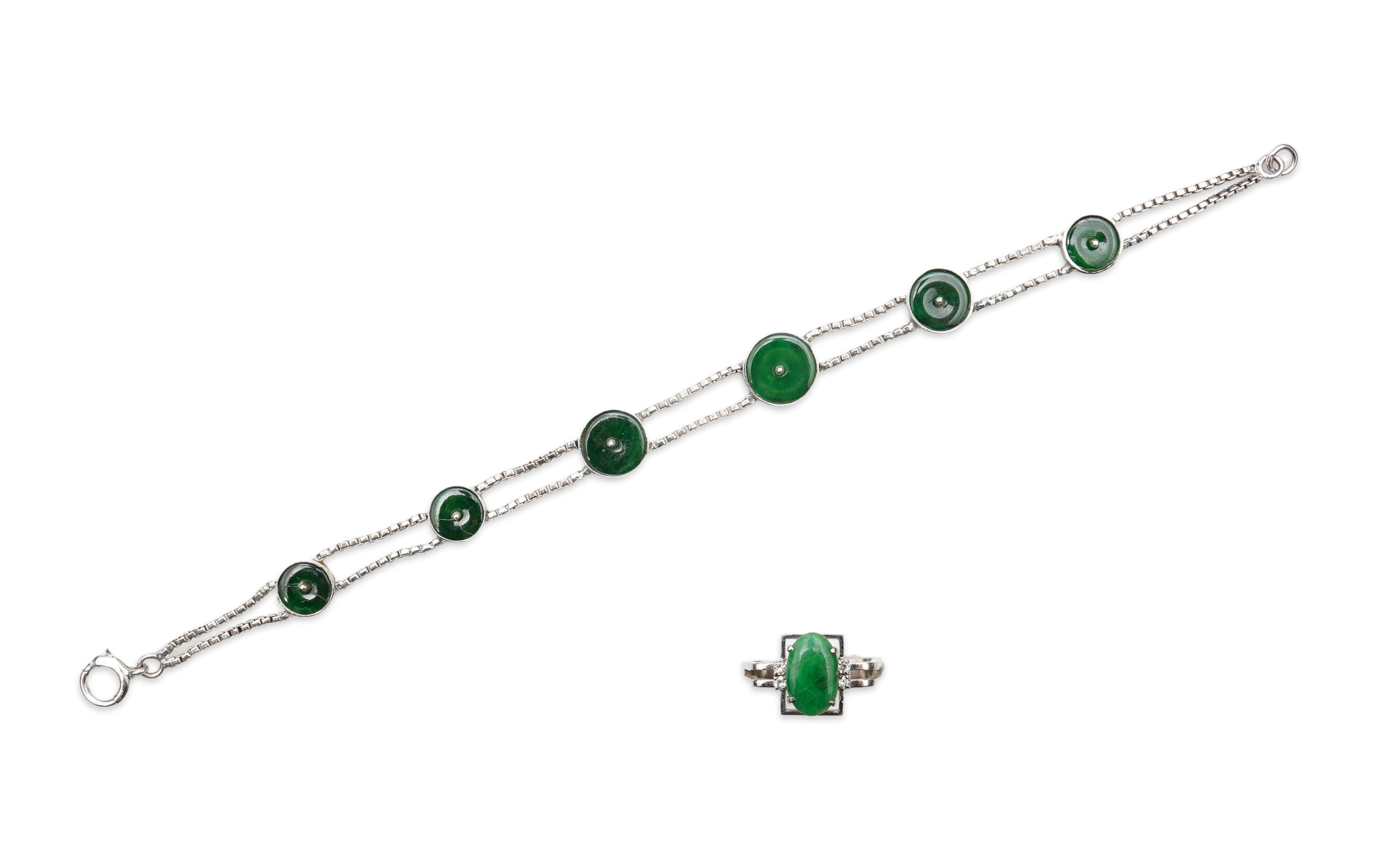 A jadeite bracelet and ring